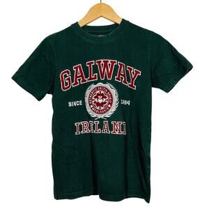 Vintage Collection Embroidered Galway Ireland Tee Relief Applique Green - XS